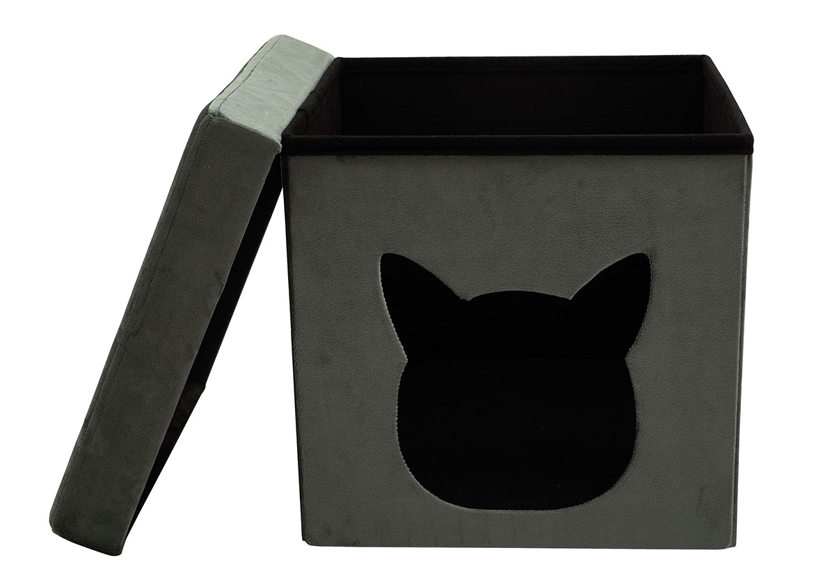 Σκαμπό Apricot Cat Γκρι σε εσωτερικό χώρο.